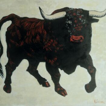 Peinture intitulée "Bull" par Julia Elkina, Œuvre d'art originale, Huile