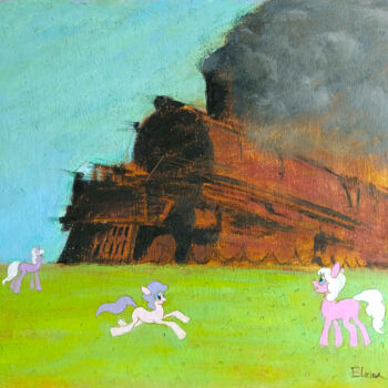 Ζωγραφική με τίτλο "Pink ponies" από Julia Elkina, Αυθεντικά έργα τέχνης, Λάδι