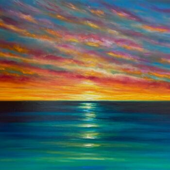 Painting titled "Sunset Clouds of Ra…" by Julia Everett, Original Artwork, Oil Mounted on Wood Stretcher frame