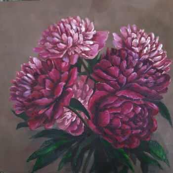 Painting titled "BOUQUET OF PEONIES" by Julia Gogol, Original Artwork, Oil Mounted on Wood Stretcher frame