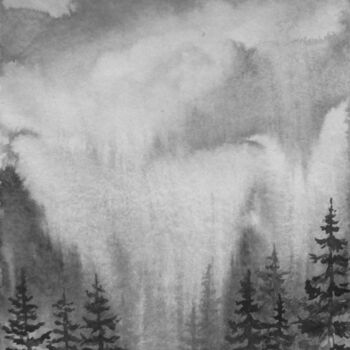Malarstwo zatytułowany „Mountains of clouds…” autorstwa Julia Gogol, Oryginalna praca, Atrament