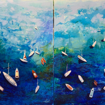 Painting titled "Sailing boats dipty…" by Julia Hacker, Original Artwork, Acrylic