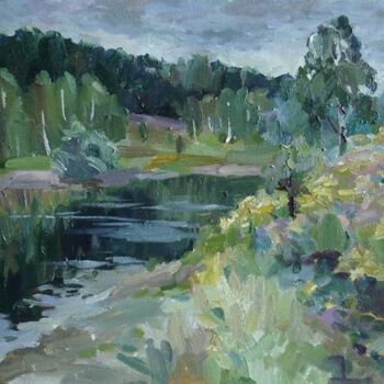 Painting titled "Lake" by Julia Kirilina, Original Artwork, Oil