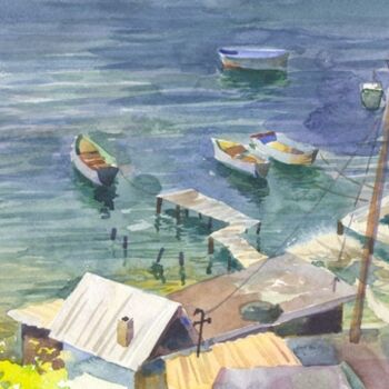 Картина под названием "Fishing boats" - Julia Kirilina, Подлинное произведение искусства, Масло