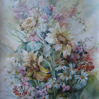 Картина под названием "sanflowers.jpg" - Julia Kirilina, Подлинное произведение искусства, Акварель