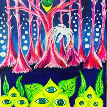 Peinture intitulée "mysterious forest" par Julia Kovalenko, Œuvre d'art originale, Acrylique