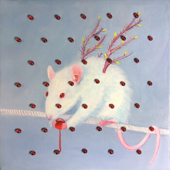 Картина под названием "Rat" - Julia Kuzina, Подлинное произведение искусства, Масло Установлен на Деревянная рама для носилок