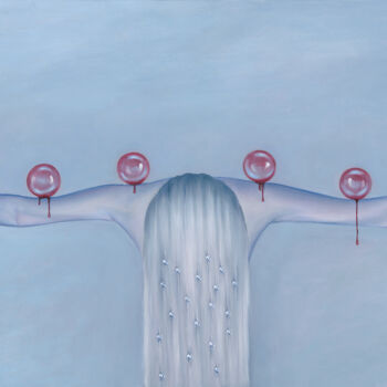 Pintura intitulada "I'm rain" por Julia Kuzina, Obras de arte originais, Óleo Montado em Armação em madeira