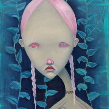 Painting titled "Choker" by Julia Kuzina, Original Artwork, Oil Mounted on Wood Stretcher frame