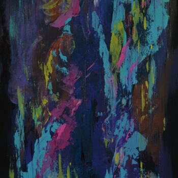 Malarstwo zatytułowany „Vertical Blue Abstr…” autorstwa Julia Leon, Oryginalna praca, Akryl Zamontowany na Drewniana rama no…