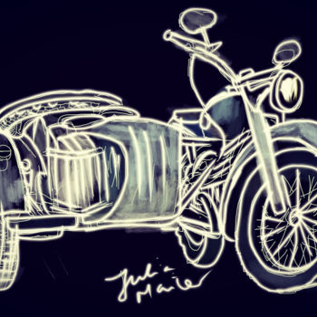 Digitale Kunst mit dem Titel "Retro Motorrad" von Julia Maier, Original-Kunstwerk, Digitale Malerei