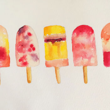 Painting titled "Yummy Popsicles Wat…" by Julia Martinez, Original Artwork, Watercolor