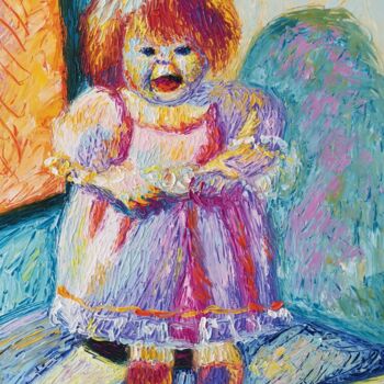 Peinture intitulée "Радость куклы 2 Pou…" par Julia Musina, Œuvre d'art originale, Huile Monté sur Châssis en bois