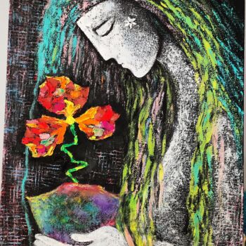 Pintura intitulada "Abstract woman pain…" por Julia Ozerova, Obras de arte originais, Óleo