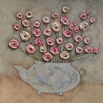 Pintura titulada "Pink roses 3d paint…" por Julia Ozerova, Obra de arte original, Oleo Montado en Bastidor de camilla de mad…