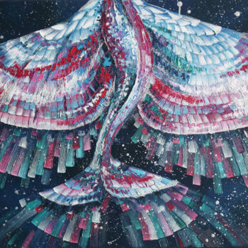 Painting titled "Flying Fish#2" by Julia Ptl, Original Artwork, Acrylic Mounted on Wood Stretcher frame