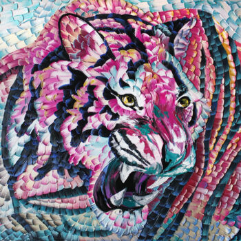 Картина под названием "Tiger#1" - Julia Ptl, Подлинное произведение искусства, Масло Установлен на Деревянная рама для носил…
