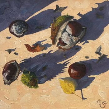 Ζωγραφική με τίτλο "Chestnut fruit _1" από Julia Sahno, Αυθεντικά έργα τέχνης, Λάδι