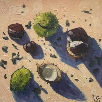 Painting titled "Chestnut fruit _2" by Julia Sahno, Original Artwork, Oil