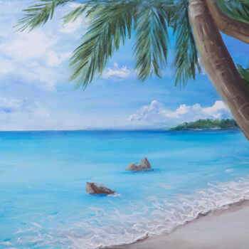 Painting titled "Blue lagoon oil sea…" by Julia Valova, Original Artwork, Oil