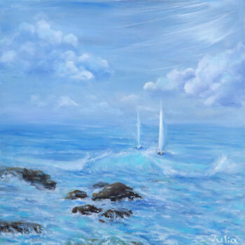 Painting titled "Small yachts" by Julia Valova, Original Artwork, Oil