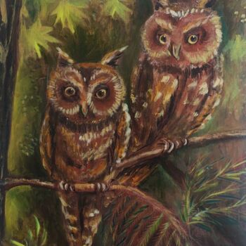 Malerei mit dem Titel "Original Night Owls" von Julia Vedrina, Original-Kunstwerk, Acryl
