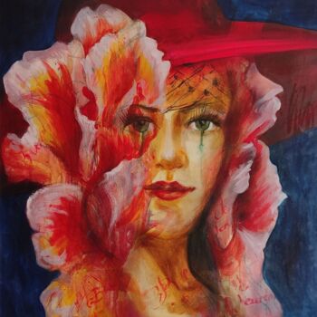 Painting titled "Abstract Red Elegan…" by Julia Vedrina, Original Artwork, Oil