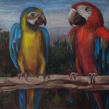 Schilderij getiteld "Scarlet Macaw Ara P…" door Julia Vedrina, Origineel Kunstwerk, Olie