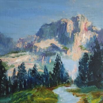 Painting titled "The snowy Alps and…" by Julia Vedrina, Original Artwork, Acrylic