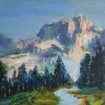 Peinture intitulée "The snowy Alps and…" par Julia Vedrina, Œuvre d'art originale, Acrylique