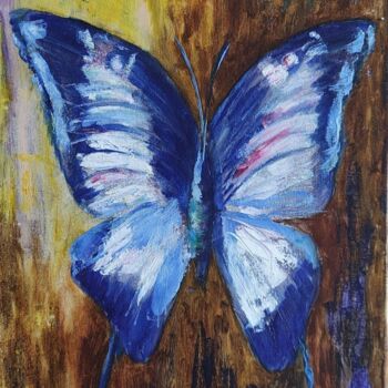 Painting titled "BLUE BUTTERFLY" by Julia Vedrina, Original Artwork, Oil