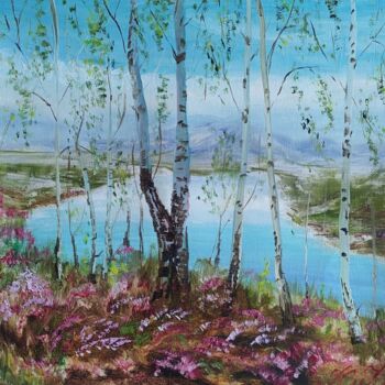 Painting titled "Spring BIRCHES" by Julia Vedrina, Original Artwork, Oil
