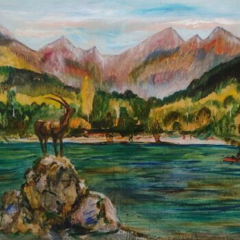 Schilderij getiteld "The Julian Alps and…" door Julia Vedrina, Origineel Kunstwerk, Olie