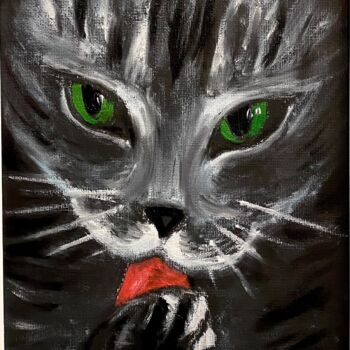 Peinture intitulée "Black cat" par Julia Zvonova, Œuvre d'art originale, Huile Monté sur Châssis en bois
