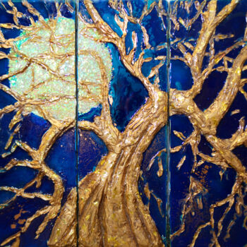 Painting titled "Moonlight Tree. 3D…" by Julia Crystal, Original Artwork, Resin Mounted on Wood Stretcher frame