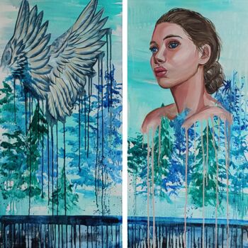 绘画 标题为“Serenity. Portrait…” 由Julia Crystal, 原创艺术品, 油 安装在木质担架架上