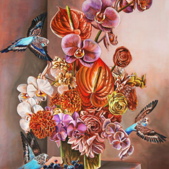 Картина под названием "Large hyperrealism…" - Julia Crystal, Подлинное произведение искусства, Масло Установлен на Деревянна…