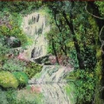Painting titled "Waterfall in spring" by Julia Feng, Original Artwork