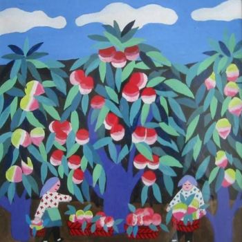 Peinture intitulée "Apple Harvest" par Julia Feng, Œuvre d'art originale, Huile