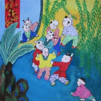 Peinture intitulée "Playing kids" par Julia Feng, Œuvre d'art originale, Huile