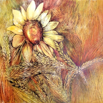 Painting titled "Sunflower" by Julia Filipchuk, Original Artwork, Watercolor