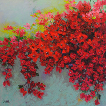 Pittura intitolato "Bougainvilleas." da Julia Herrero-Utiasheva, Opera d'arte originale, Olio