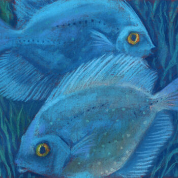 Drawing titled "Blue Discuses, Trop…" by Julia Khoroshikh, Original Artwork, Pastel