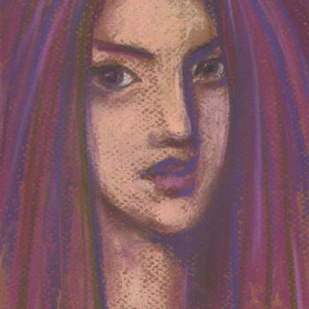 Drawing titled "Purple Veil" by Julia Khoroshikh, Original Artwork, Pastel