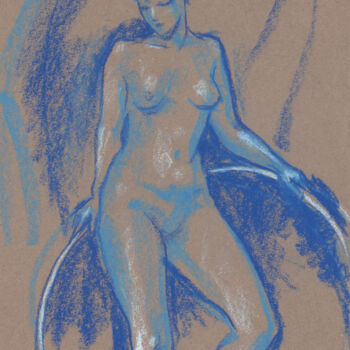 Girl with Gymnastic Circle, Nude Sketch in Blue Shades