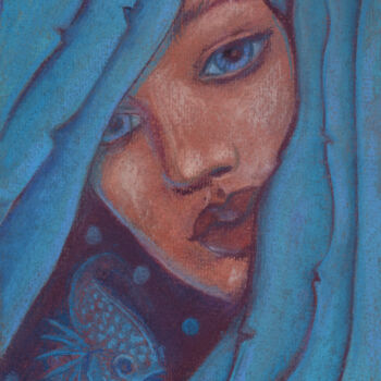 Tekening getiteld "Blue Hair, Mermaid…" door Julia Khoroshikh, Origineel Kunstwerk, Pastel