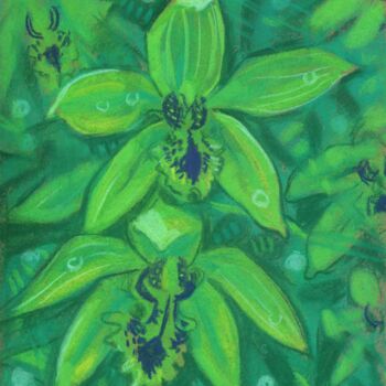 Painting titled "Green Orchid, Paste…" by Julia Khoroshikh, Original Artwork, Pastel
