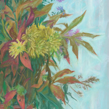 Painting titled "Bouquet with Сhrysa…" by Julia Khoroshikh, Original Artwork, Pastel