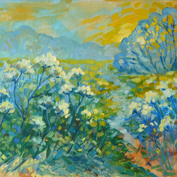 Pintura intitulada "Sunrise in the fiel…" por Julia Logunova, Obras de arte originais, Óleo