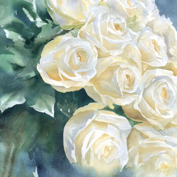 Peinture intitulée "White Roses Bouquet…" par Julia Logunova, Œuvre d'art originale, Aquarelle